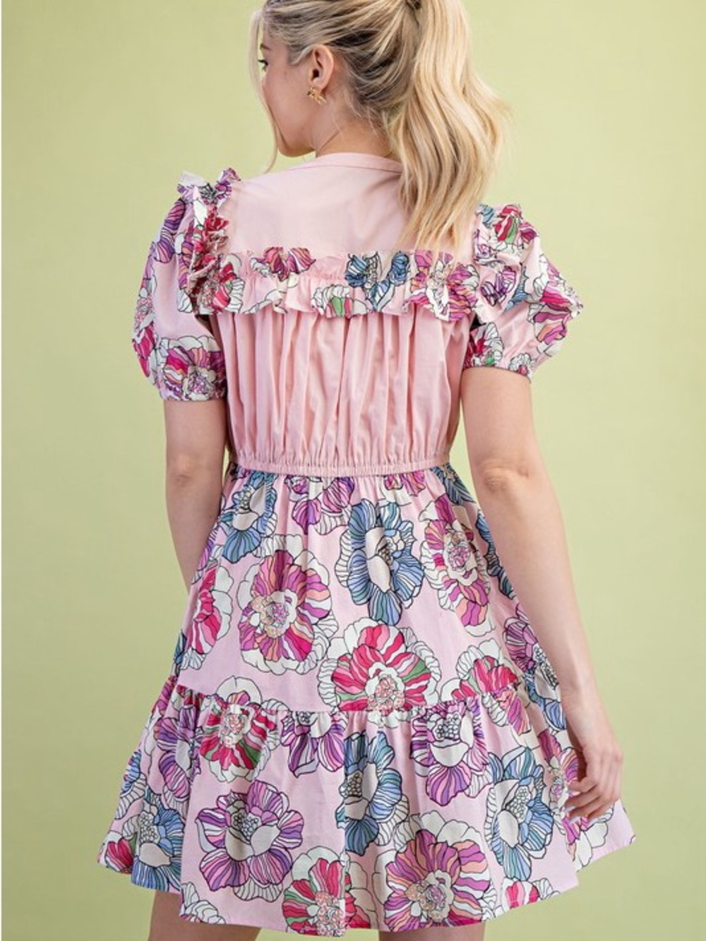 Boutique Floral Mini Dress – Pink Mix - Picture 5 of 5